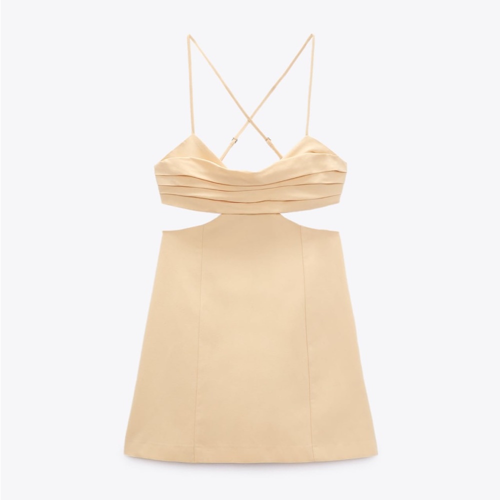 Zara Cut Out Linen Blend Dress - Light Yellow